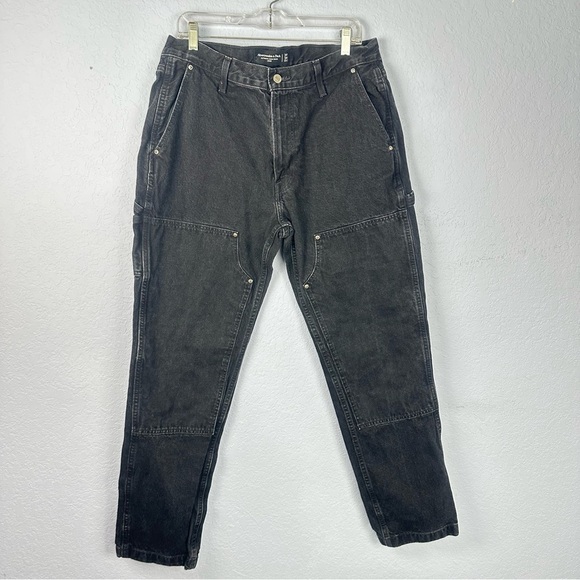Abercrombie & Fitch Men’s Loose Fit Black Authentic Rigid Denim Work Jeans 34